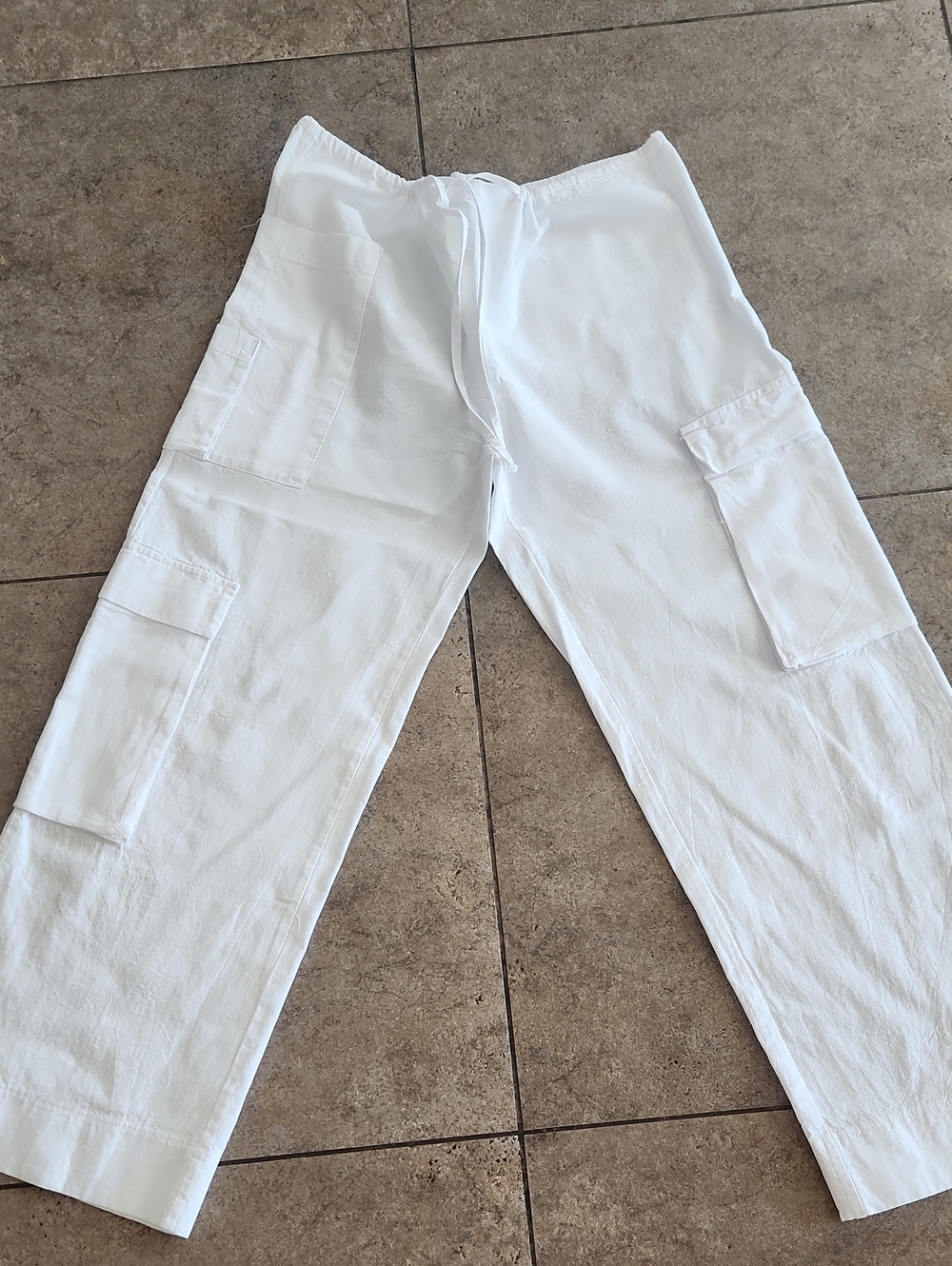 White Cargo Drawstring Pants